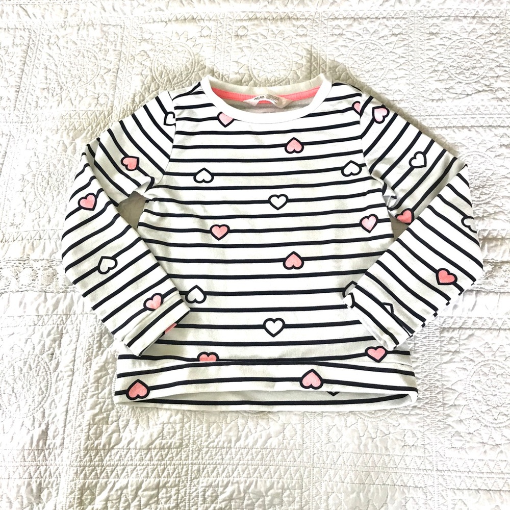 🔴 EUC H&M Girls Heart Striped Sweatshirt